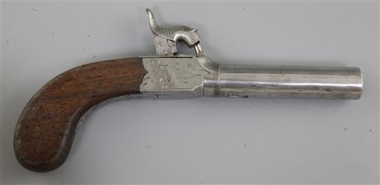 A percussion pocket pistol, Birmingham proved, by Haratt, Huntingdon, c.1840, 7.25in.